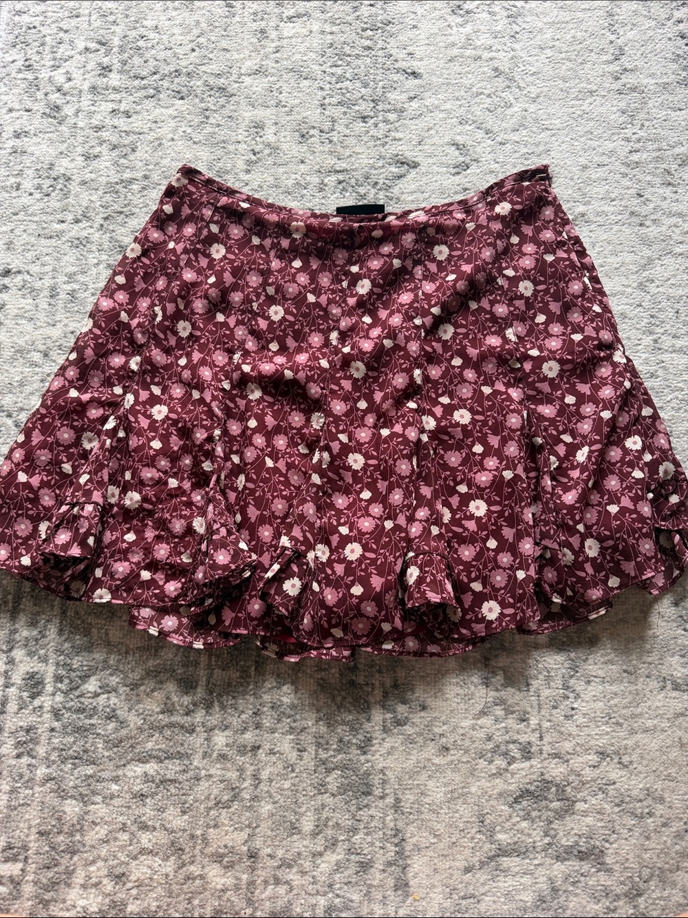 Vici Burgundy Floral Ruffle Hem Skort